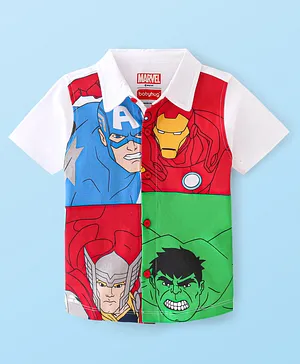 Babyhug Marvel Cotton Knit Half Sleeves Regular Collar Avengers Printed Shirt - Multicolour