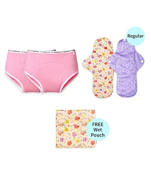 SuperBottoms Pack Of 5 Solid Maxabsorb Period Panties With Free Flow Lock Cloth Pads & Wet Pouch - Multi Colour