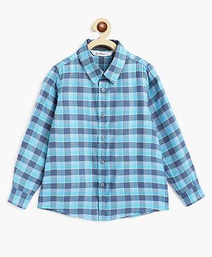 Campana 100% Cotton Full Sleeves Window Pane Checked Shirt - Blue