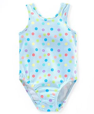 Babyhug V Cut Sleeveless Swimsuit Polka Dots Print - Blue