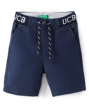UCB Cotton Woven Knee Length Solid Shorts with Branding Rib & Drawcord - Blue