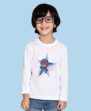 NUSYL Full Sleeves Placement Super Hero Printed Tee - White