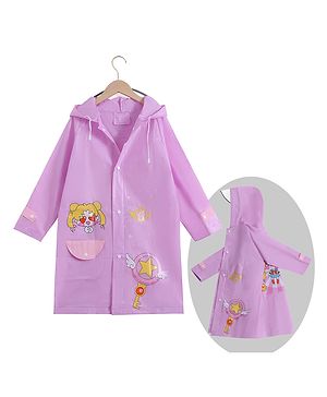 Babyhug Full Sleeves Hooded  Raincoat Doll Print - Light Purple