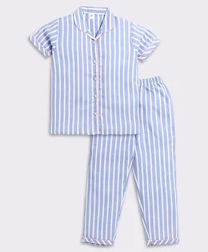 Clt.s Half Sleeves Candy Striped Coordinating Night Suit - Blue