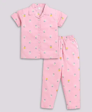 Clt.s Half Sleeves All Over Flowers Printed Coordinating Night Suit - Pink
