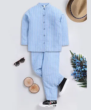 Clt.s Full Sleeves Railroad Striped Coordinating Night Suit - Blue