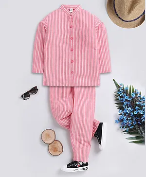 Clt.s Full Sleeves Railroad Striped Coordinating Night Suit - Coral Pink