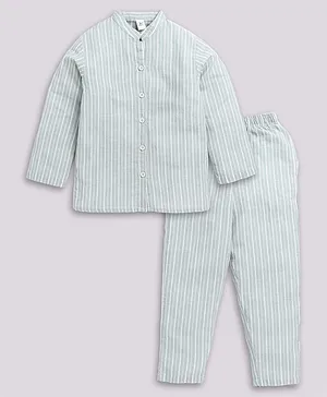 Clt.s Full Sleeves Railroad Striped Coordinating Night Suit - Green
