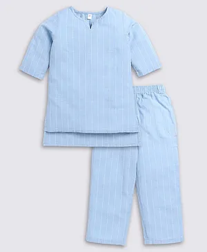 Clt.s Half Sleeves Pin Striped Coordinating Night Suit - Blue