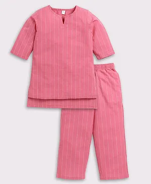 Clt.s Half Sleeves Pin Striped Coordinating Night Suit - Coral Pink