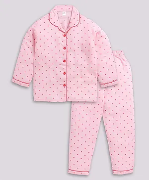 Clt.s Full Sleeves Mini Polka Dots Printed Coordinating Night Suit - Pink
