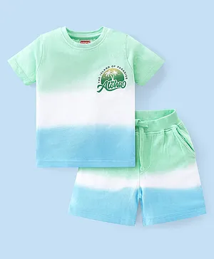 Babyhug 100% Cotton Knit Half Sleeves T-Shirt And Shorts Text Print - Blue