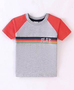 Simply Sinker Cotton Knit Raglan Sleeve Text Print T-Shirt -Grey