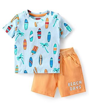 Babyhug Cotton Knit Half Sleeves Surfboard Printed T-Shirt & Shorts Set - Multicolor