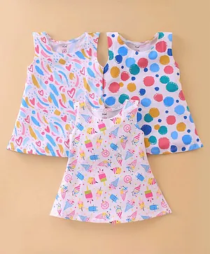 Simply Sinker Knit  Sleeveless Frocks with Polka Dot Heart & Ice Cream Print Pack of 3 - Multicolour
