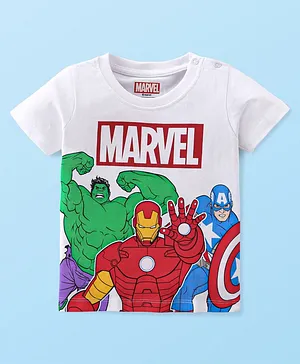 Babyhug Marvel 100% Cotton Knit Half Sleeves T-Shirt With Avengers Graphics -White