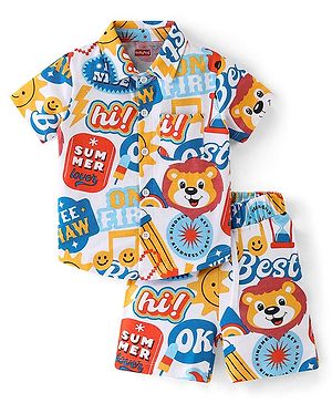 Babyhug 100% Cotton Single Jersey Knit Half Sleeves Shirt & Shorts Set Lion Print - Multicolor
