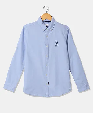 US Polo Assn Knit Full Sleeves Shirt With Logo Embroidery - Blue