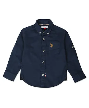 US Polo Assn Knit Full Sleeves Shirt With Logo Embroidery - Navy Blue