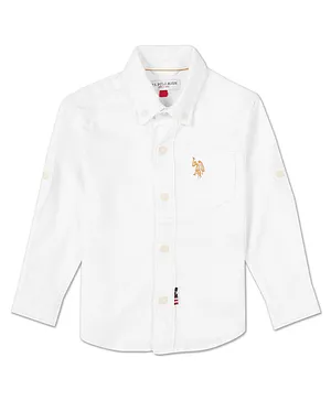 US Polo Assn Knit Full Sleeves Shirt With Logo Embroidery - White