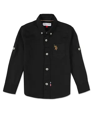 US Polo Assn Knit Full Sleeves Shirt With Logo Embroidery - Black