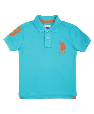U.S. Polo Assn Half Sleeves T-Shirt Logo Print - Light Blue