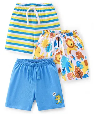 Babyhug Cotton Knit Shorts Striped & Animal Print Pack of 3 - Multicolour
