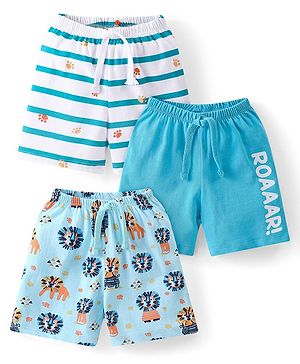 Babyhug Cotton Knit Shorts With Lion Print Pack of 3 - Multicolour