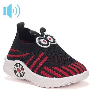 Lil Lollipop Mesh & Cartoon Face Applique Detailed Slip On Musical Shoes - Black