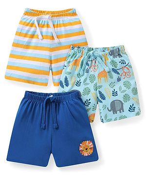 Babyhug Cotton Knit Jungle Safari Printed Shorts Pack of 3 - Multicolour