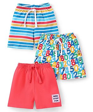 Babyhug Cotton Knit Numbers Printed Shorts Pack of 3 - Multicolour