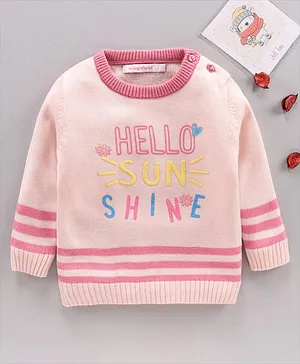 Wingsfield Full Sleeves Hello Sunshine Detail Sweater - Pink
