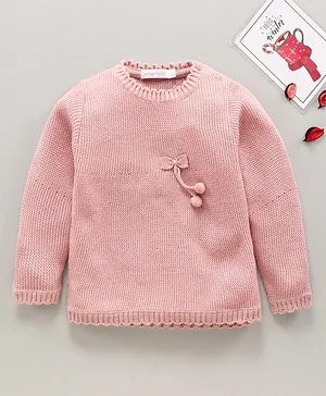 Wingsfield Full Sleeves Cute Bow Detail Pullover Sweater - Peach
