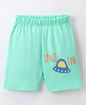 OHMS Single Jersey Knee length Shorts With Space Ship Print - Green