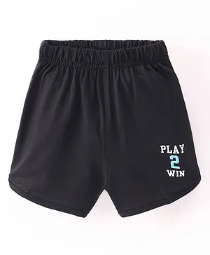 Doreme Single Jersey Above Knee Length Shorts with Text Print - Black