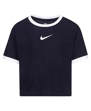 Nike Half Sleeves Placement Brand Name Logo Printed Swoosh Ringer Tee - Black