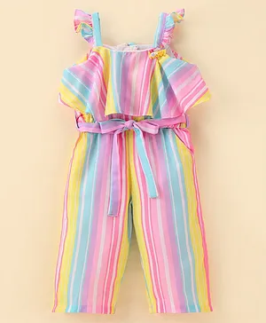 Twetoons Sleeveless  Ankle Length Striped Jumpsuit with Applique - Multicolor