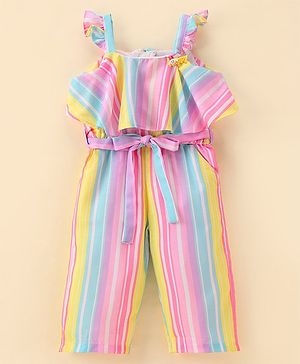 Twetoons Sleeveless  Ankle Length Striped Jumpsuit with Applique - Multicolor