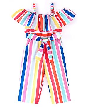 Twetoons Cold Shoulder Sleeves Full Length Striped Jumpsuit - Multicolour