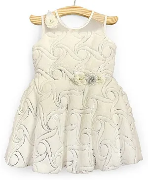 Enfance Sleeveless Sequin Design Embellished Fit And Flare Fur Party Dress  - Off White