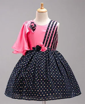 Enfance One Shoulder Floral Applique & Motif Foil Printed Silk Dress - Pink