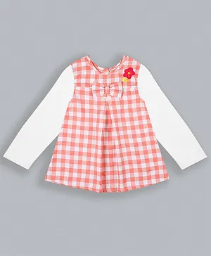 ShopperTree Full Sleeves Bow Detailed Gingham Checked A Line Dress - Light Pink