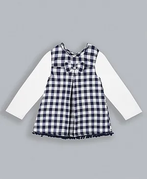 ShopperTree Full Sleeves Bow Detailed Gingham Checked A Line Dress - Sky Blue