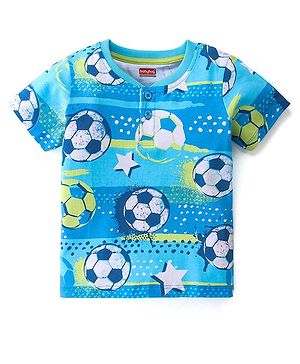 Babyhug Cotton Knit Half Sleeves T-Shirt Football Print - Blue