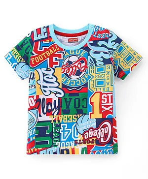 Babyhug Cotton Knit Half Sleeves Sports Logo Printed T-Shirt - Multicolour
