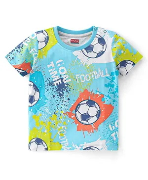 Babyhug Cotton Knit Half Sleeves Football Printed T-Shirt - Blue