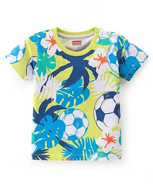 Babyhug 100% Cotton Knit Half Sleeves T-Shirt With Football Print- Lime Yellow