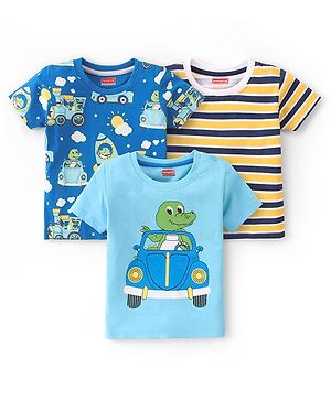 Babyhug Cotton Knit   Half Sleeves T-Shirts Striped & Crocodile Graphics  Pack of 3 - Multicolour
