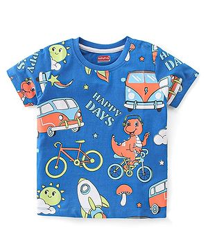 Babyhug 100% Cotton Knit Half Sleeves T-Shirt With Dino Print - Blue