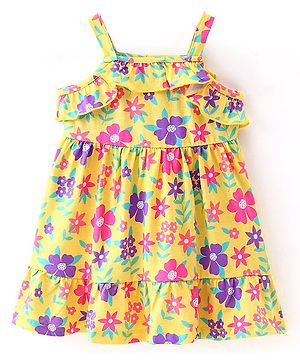 Babyhug Cotton Jersey Sleeveless Floral Printed Frock - Yellow